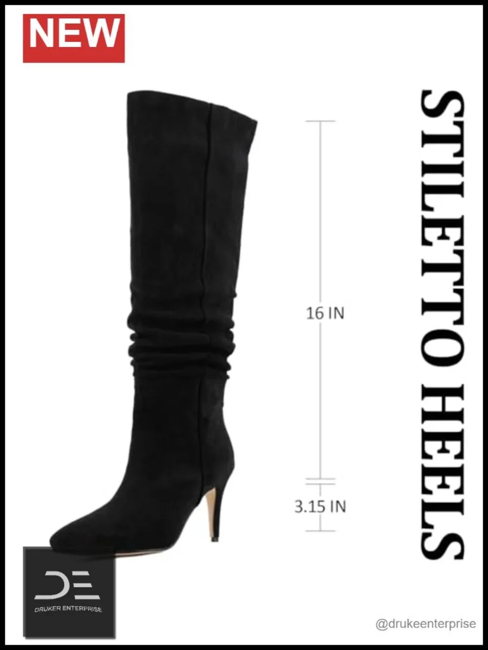 Faux Suede Pointed Toe Stiletto Heel Slouchy Knee-High Boots